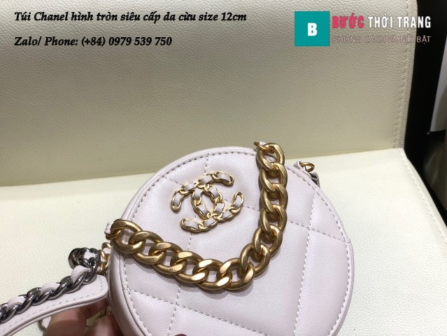 Túi Chanel hình tròn siêu cấp màu trắng da cừu size 12cm - AS86093