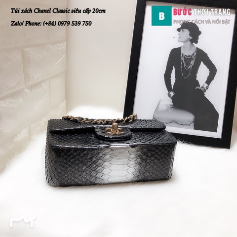 Túi Xách Chanel Classic siêu cấp da trăn size 20cm màu đen trắng - CF1116