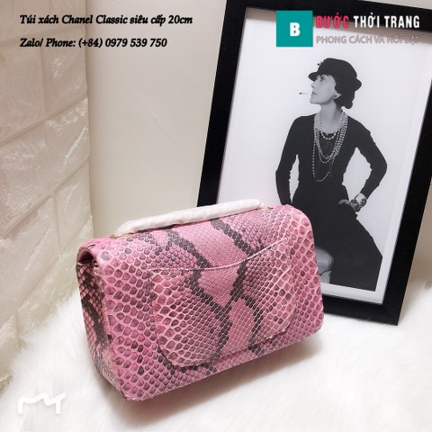 Túi Xách Chanel Classic siêu cấp da trăn size 20cm màu hồng - CF1116 