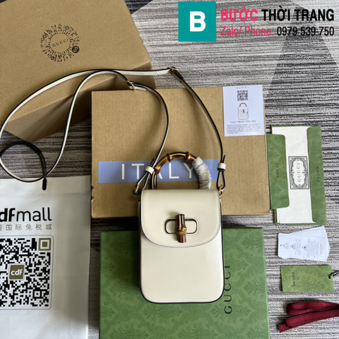 Túi xách Gucci Bamboo mini handbag siêu cấp da bê màu trắng size 14cm