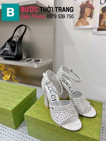 Giày cao gót Gucci đính đá màu trắng dòng siêu cấp 7.5cm 