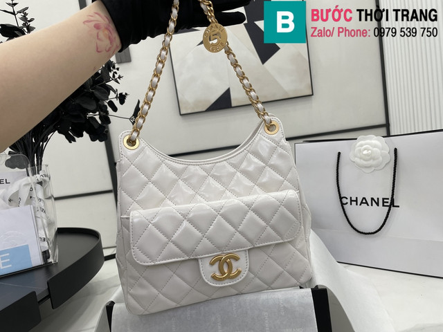 Túi xách Chanel Hobo siêu cấp da bê màu trắng size 22.5cm 
