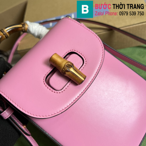 Túi xách Gucci Bamboo mini handbag siêu cấp da bê màuTúi xách Gucci Bamboo mini handbag siêu cấp da bê màu hồng size 14cm hồng size 14cm