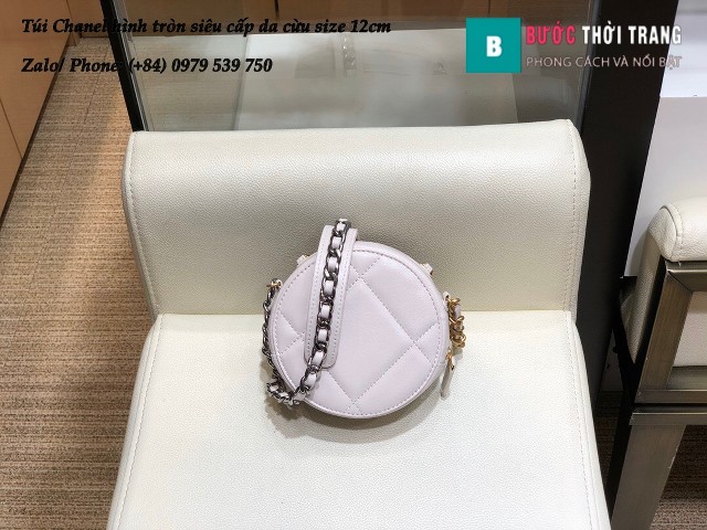 Túi Chanel hình tròn siêu cấp màu trắng da cừu size 12cm - AS86093