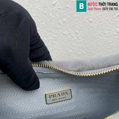Túi xách Prada siêu cấp lông cừu màu xanh 22cm