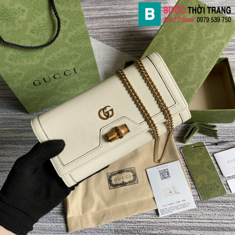 Túi Gucci Diana chain wallet siêu cấp da bê màu trắng size 19cm