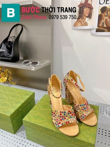 Giày cao gót Gucci màu vàng đính đá nhiều màu dòng siêu cấp 7.5cm 