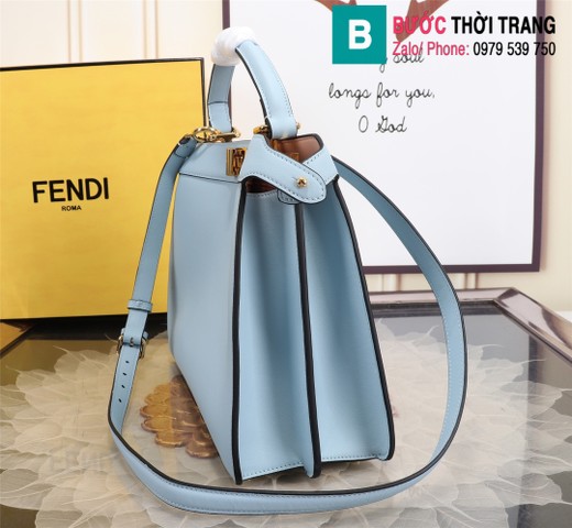 Túi xách Fendi peekaboo siêu cấp da bê màu xanh size 33cm