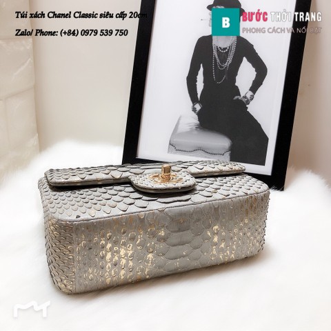 Túi Xách Chanel Classic siêu cấp da trăn size 20cm màu kim tuyến - CF1116