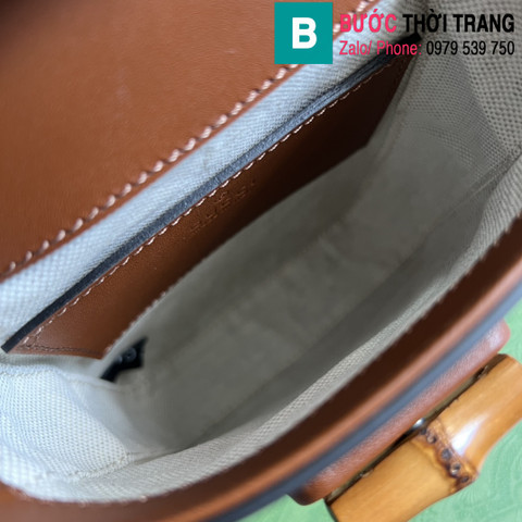 Túi xách Gucci Bamboo mini handbag siêu cấp da bê màu nâu bò size 14cm