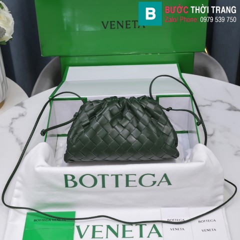 Túi xách Bottega Veneta the pouch cao cấp da bê màu rêu size 23cm