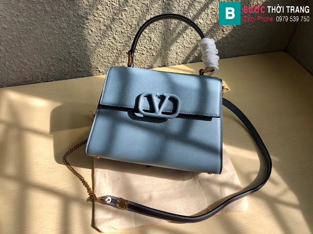 Túi xách Valentino Garavani Vsling siêu cấp da bê màu xanh nhạt size 25cm