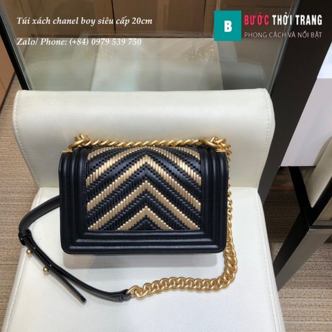Túi Xách Chanel Boy Siêu Cấp Vân V đan dọc màu đen size 20cm - A67085