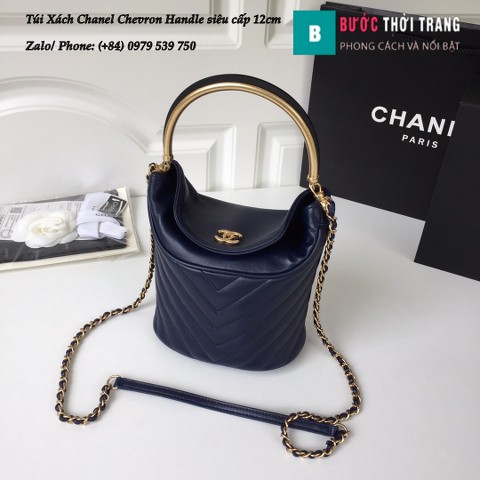 Túi Xách Chanel Chevron Handle with Chic Bucket siêu cấp xanh biển 12cm - A57861