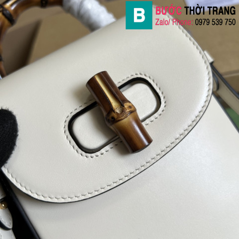 Túi xách Gucci Bamboo mini handbag siêu cấp da bê màu trắng size 14cm