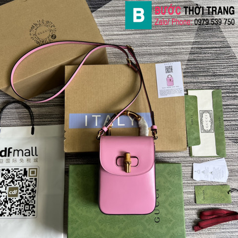 Túi xách Gucci Bamboo mini handbag siêu cấp da bê màu hồng size 14cm