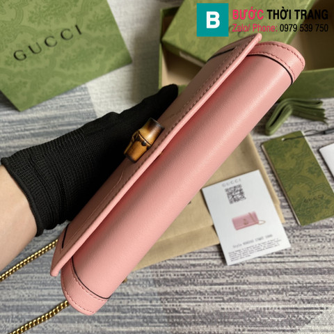 Túi Gucci Diana chain wallet siêu cấp da bê màu hồng size 19cm