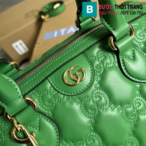 Túi xách Gucci Matelassé Leather Top Handle Bag siêu cấp da bê màu xanh size 31cm