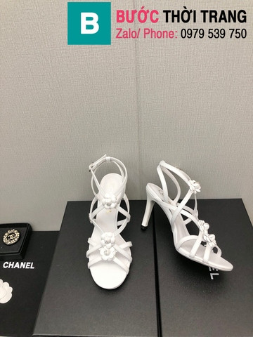 Giày cao gót Chanel quai dây đan màu trắng