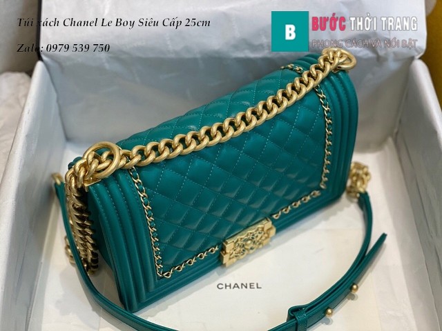 Túi Xách Chanel Boy Siêu Cấp viền dây màu xanh ngọc 25cm - A67086