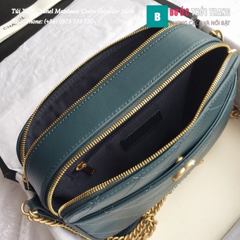 Túi Xách Chanel Matelasse Chain Shoulder siêu cấp màu xanh 24cm - A57575 