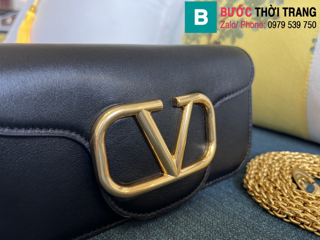 Túi xách Valentino VLogoSignacar siêu cấp da bê màu đen size 20cm