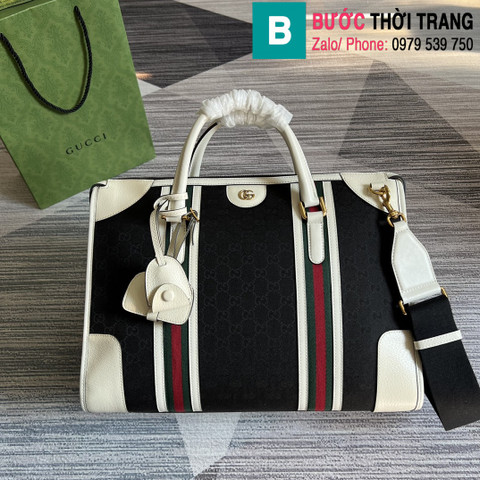 Túi xách Gucci Large Satchel Bag siêu cấp da bê màu đen trắng size 40cm