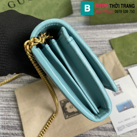 Túi Gucci Diana chain wallet siêu cấp da bê màu xanh nhạt size 19cm