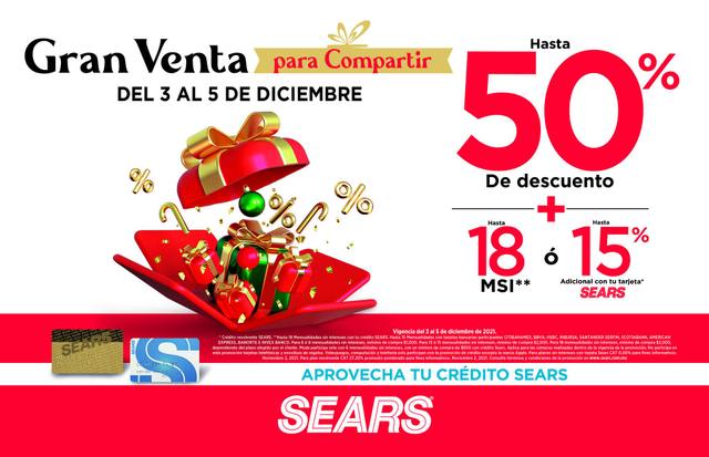 Ofertas Sears para compartir – Del 3 al 5 de Diciembre 2021