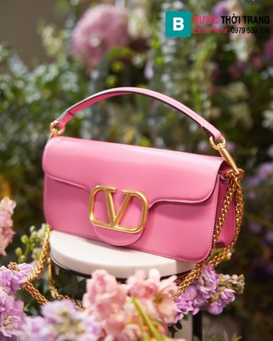 Túi xách Valentino VLogoSignacar siêu cấp da bê màu hồng size 27cm