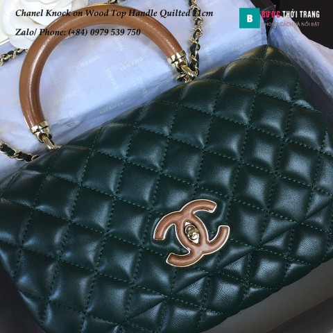 Túi xách Chanel Knock on Wood Top Handle Quilted Mini màu xanh - A57342