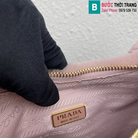 Túi xách Prada siêu cấp lông cừu màu hồng 22cm 