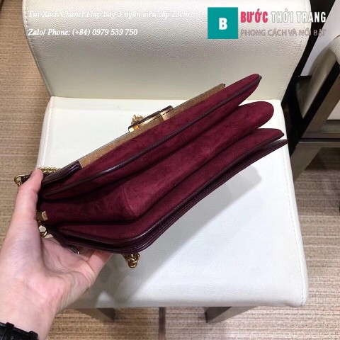 Túi Xách Chanel Flap Bag 3 ngăn siêu cấp màu rượu đỏ size 23cm