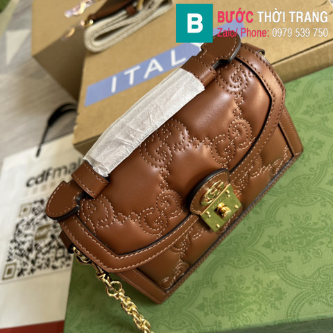 Túi xách Gucci matelassé small top handle bag siêu cấp da bê màu nâu size 18cm