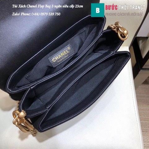 Túi Xách Chanel Flap Bag 3 ngăn siêu cấp màu đen size 23cm
