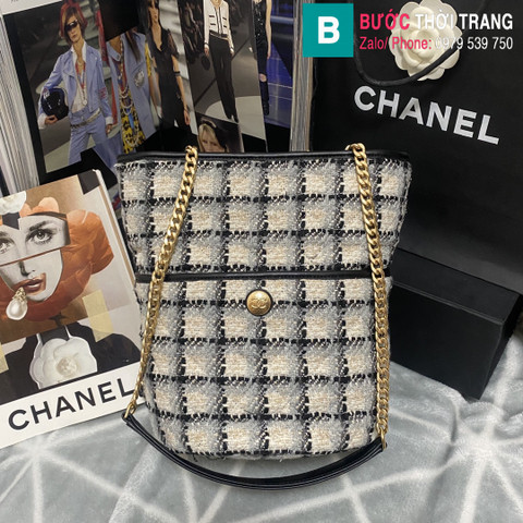 Túi xách Chanel tweed hobo maix siêu cấp canvas màu trắng size 21cm 