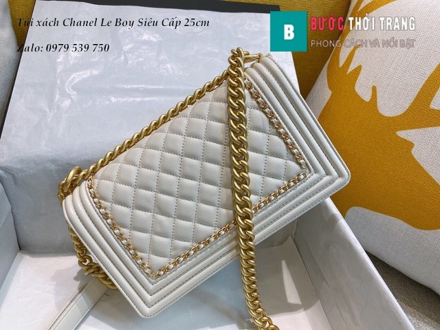 Túi Xách Chanel Boy Siêu Cấp viền dây màu trắng 25cm - A67086