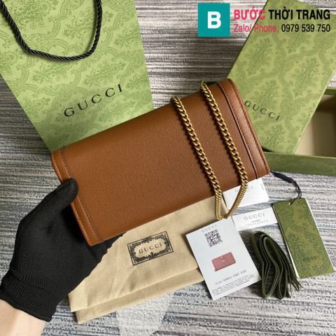 Túi Gucci Diana chain wallet siêu cấp da bê màu nâu bò size 19cm 