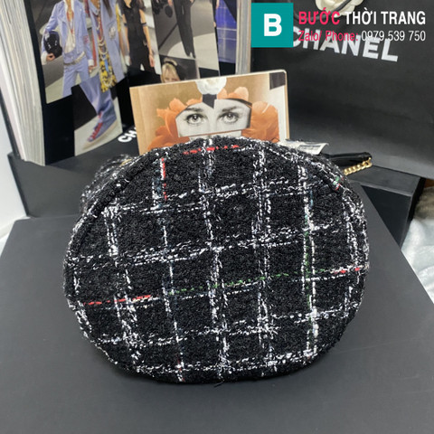Túi xách Chanel tweed hobo maix siêu cấp canvas màu đen size 21cm 
