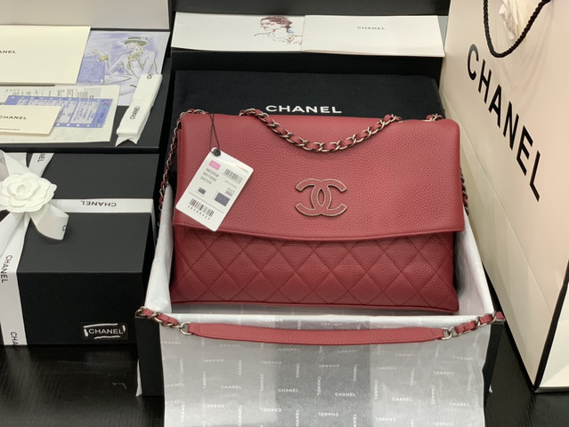Túi xách Chanel Handbags Lambskin Flap bag da bê màu đỏ size 32cm