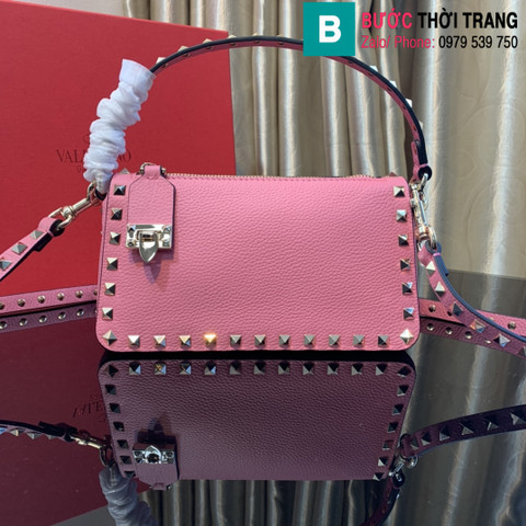 Túi xách Valentino Garavani Rockstud siêu cấp da bê màu hồng size 19cm