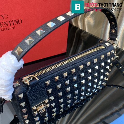 Túi xách Valentino Garavani Rockstud siêu cấp da bê màu đen size 19cm