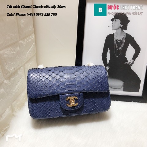 Túi Xách Chanel Classic siêu cấp da trăn size 20cm màu xanh biển - CF1116 