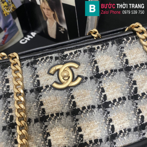 Túi xách Chanel tweed hobo maix siêu cấp canvas màu trắng size 21cm 
