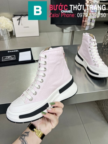 Giày thể thao cao cổ Chanel bản siêu cấp màu hồng trắng
