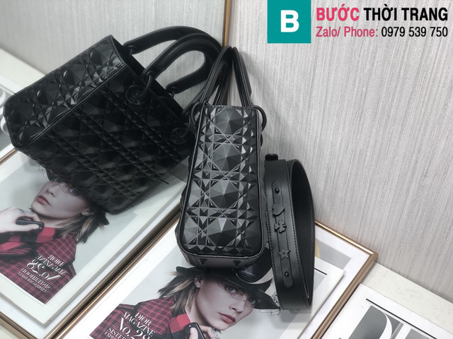 Túi Dior Lady siêu cấp da bê màu đen size 20cm