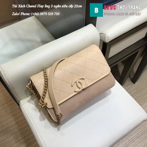 Túi Xách Chanel Flap Bag 3 ngăn siêu cấp màu da size 23cm 