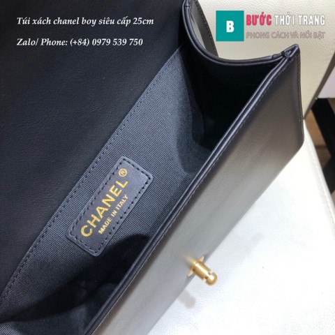 Túi Xách Chanel Boy Siêu Cấp Vân V đan dọc màu đen size 25cm - A67086