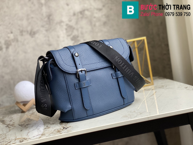 Túi xách Louis Vuitton Christophe Messenger siêu cấp da Taurillon màu xanh size 25cm