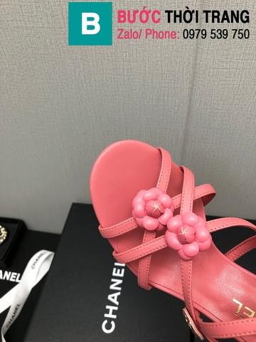 Giày cao gót Chanel quai dây đan màu hồng